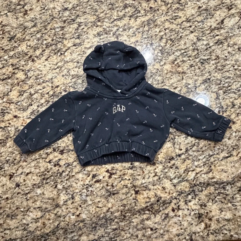 Baby Gap Floral Cropped Hoodie and Jogger Set Gray Bear‎ Ears 6-12 Months